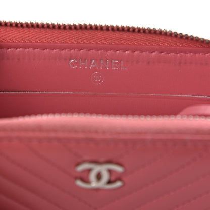 Chanel Caviar Chevron Quilted Small Zip Around Wallet Pink 6 of 15
