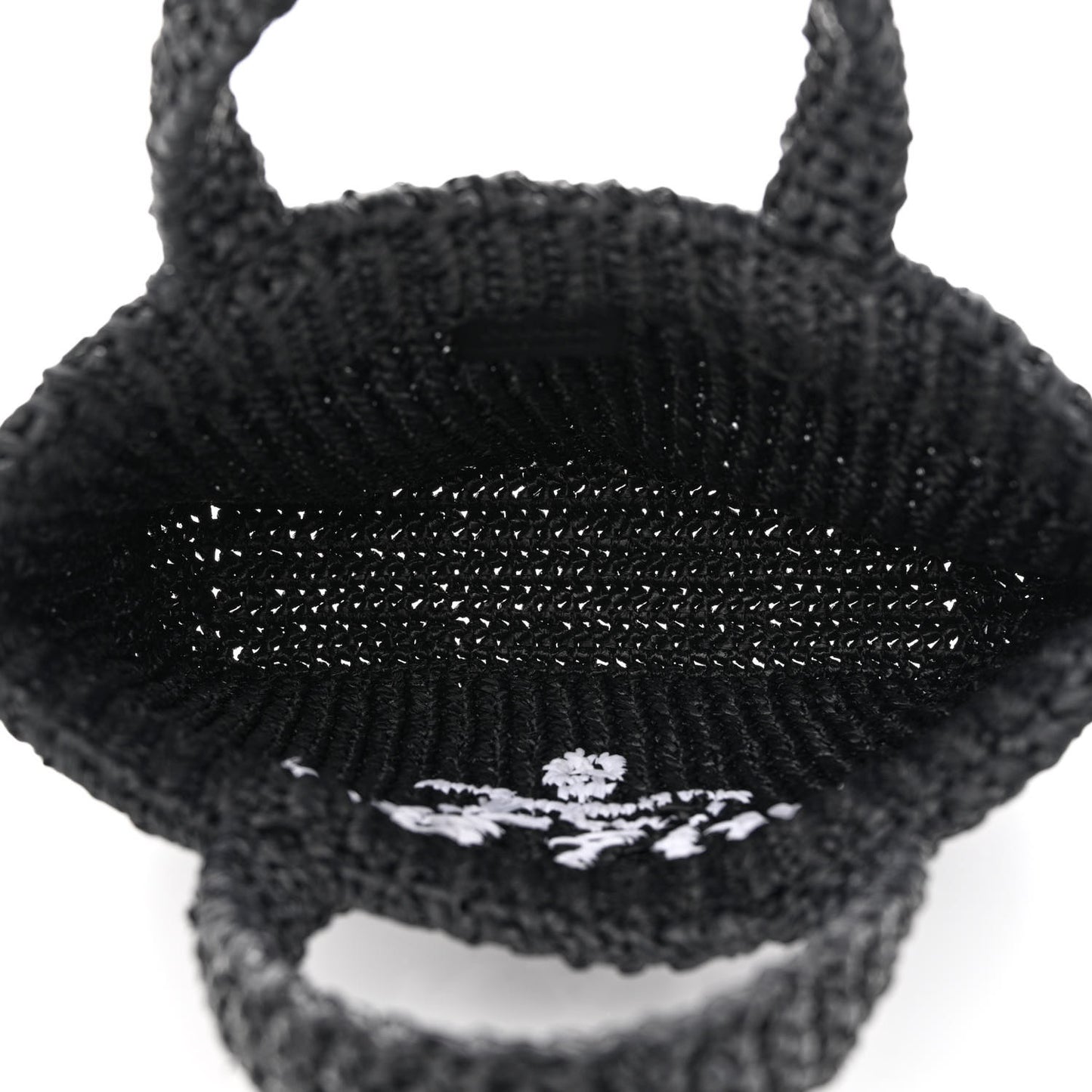 Yarn Raffia Effect Crochet Small Logo Tote Black