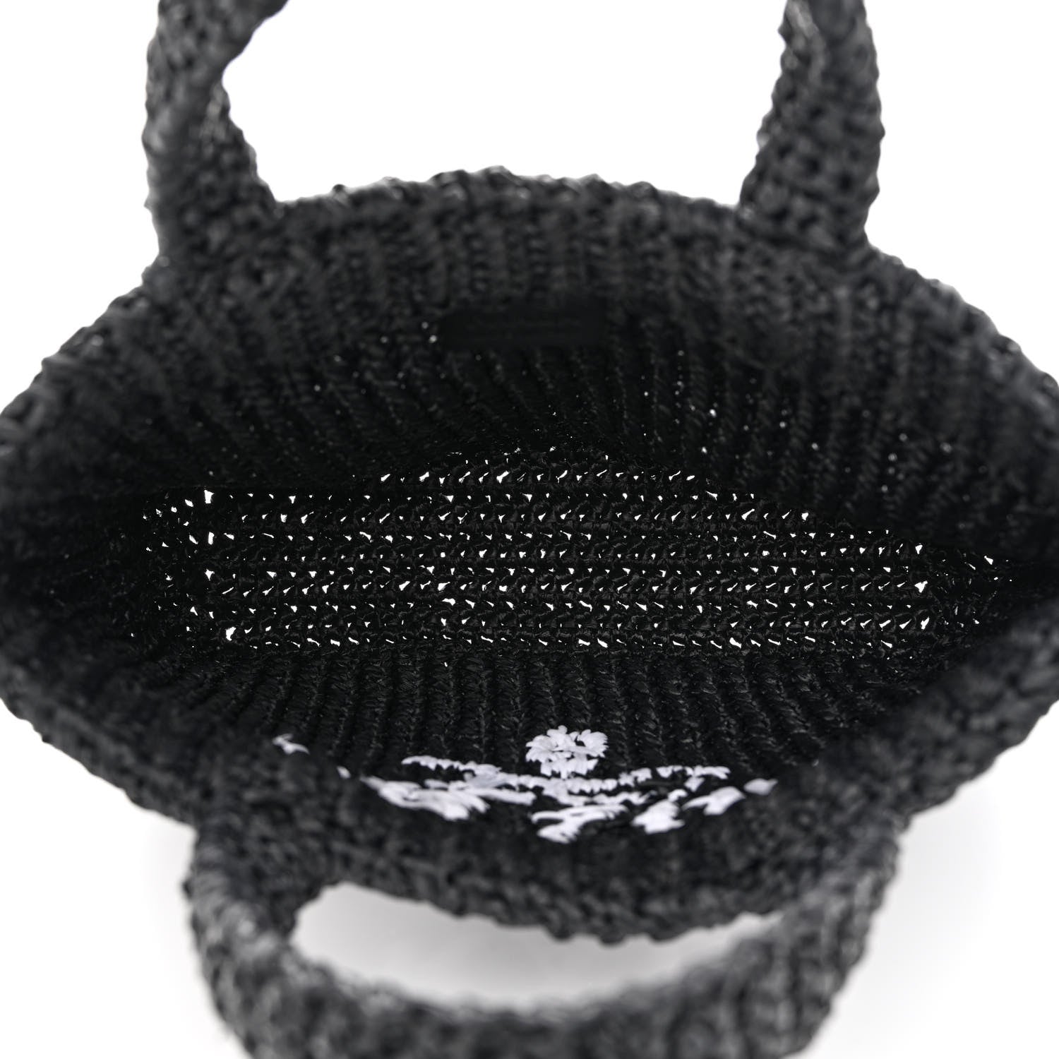 Prada Yarn Raffia Effect Crochet Small Logo Tote Black 5 of 10