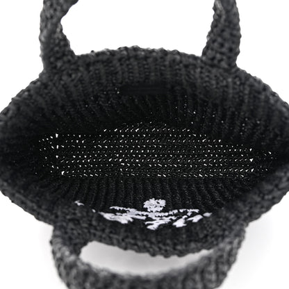 Prada Yarn Raffia Effect Crochet Small Logo Tote Black 5 of 10