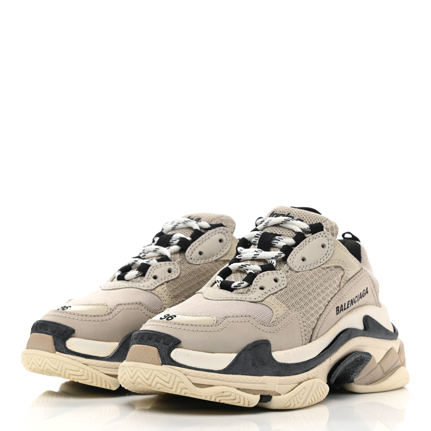 Fabric Mesh Womens Triple S Sneakers 36 Beige Black