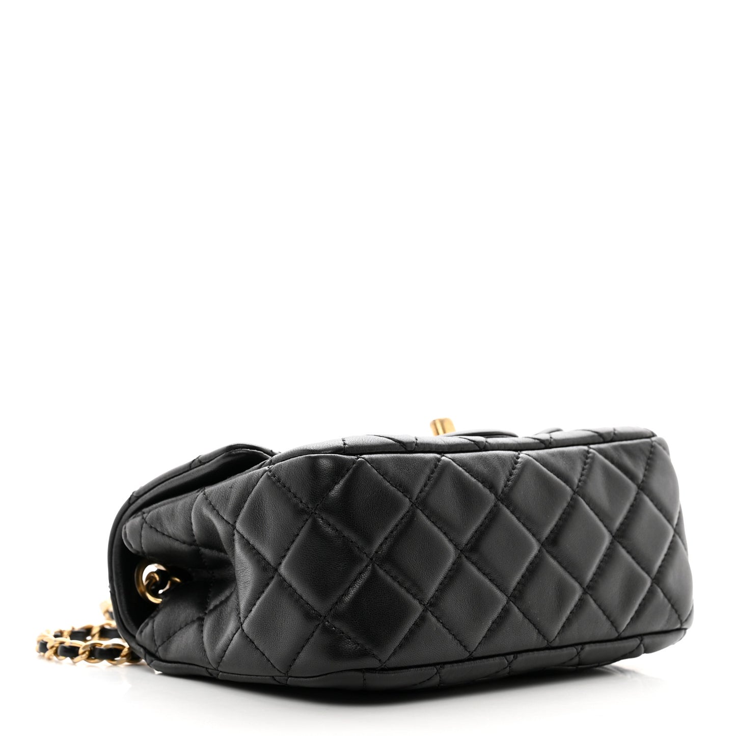 Lambskin Quilted Mini Pearl Crush Flap Black