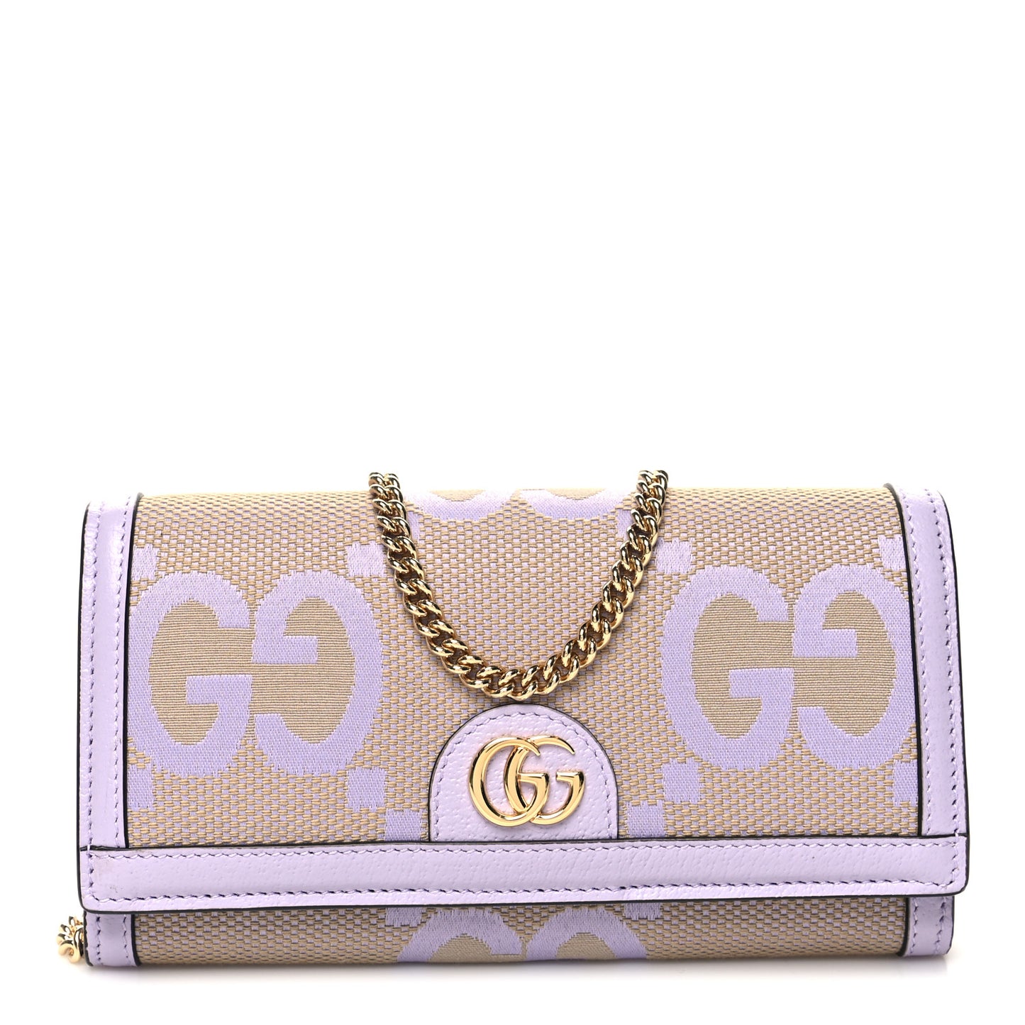 Monogram Jumbo GG Textured Dollar Calfskin Ophidia Continental Wallet On Chain Beige Lapis