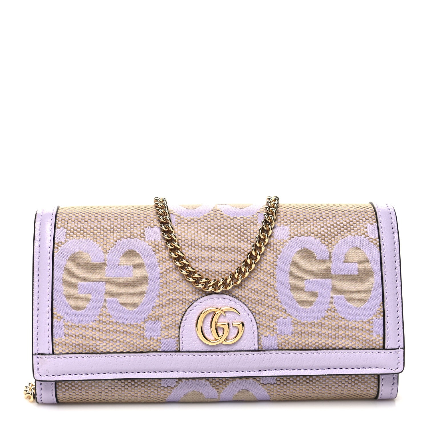 Gucci Monogram Jumbo GG Textured Dollar Calfskin Ophidia Continental Wallet On Chain Beige Lapis 1 of 11