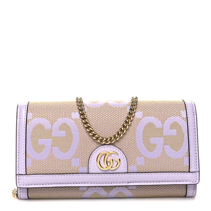 Gucci Monogram Jumbo GG Textured Dollar Calfskin Ophidia Continental Wallet On Chain Beige Lapis 1 of 11