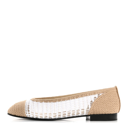 Chanel Raffia Cap Toe Ballerina Flats 38.5 White Beige 1 of 9