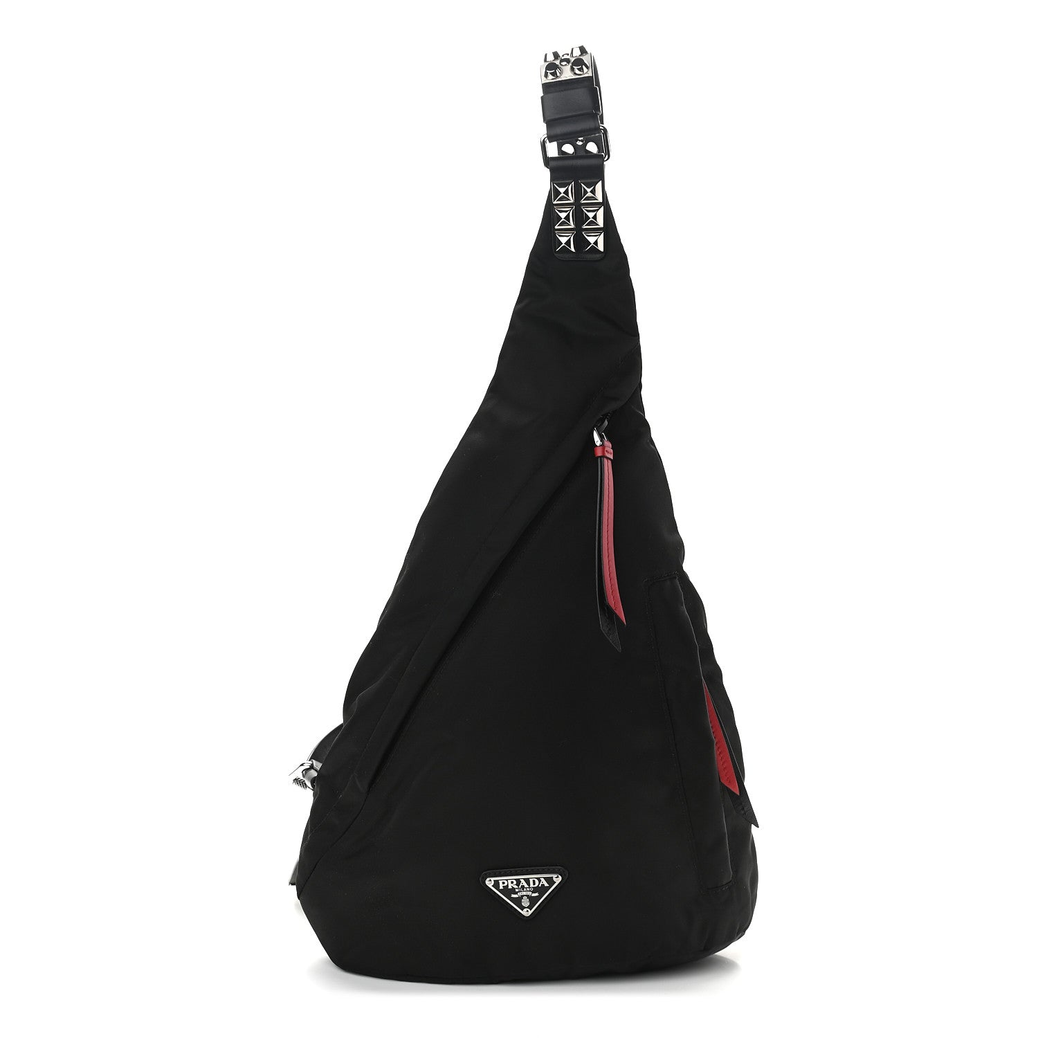 Prada Nylon New Vela Studded Sling Backpack Black Fuoco 1 of 9
