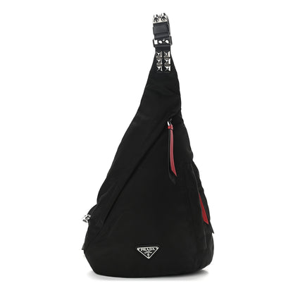 Prada Nylon New Vela Studded Sling Backpack Black Fuoco 1 of 9