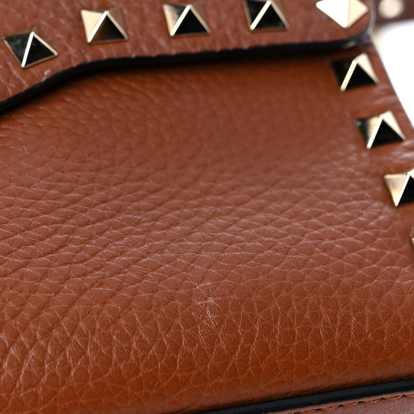 Pebbled Calfskin Medium Rockstud Flip Lock Crossbody Bag Saddle Brown