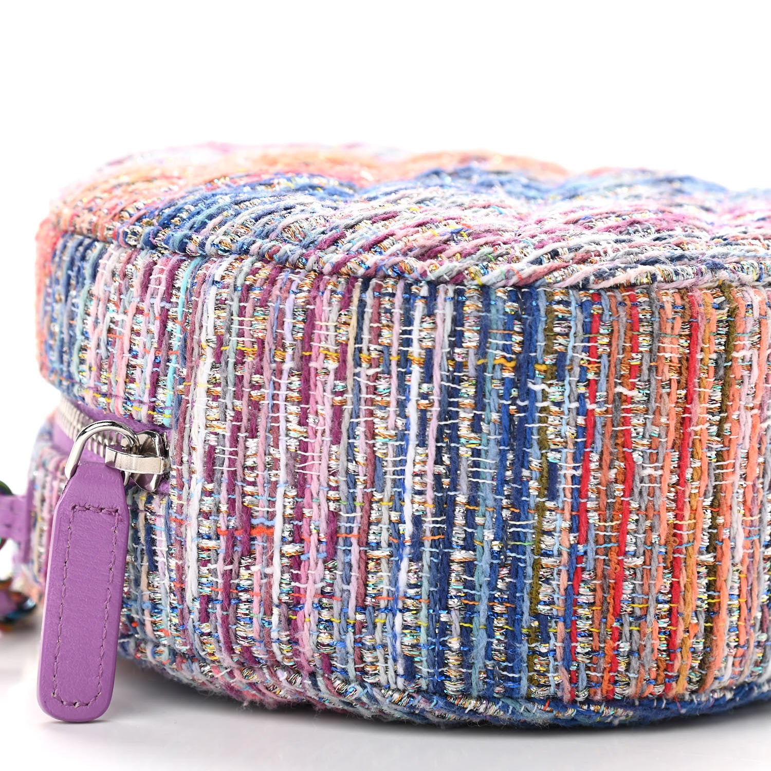 Chanel Tweed Quilted Round Clutch With Chain Blue Pink Orange 5 of 10
