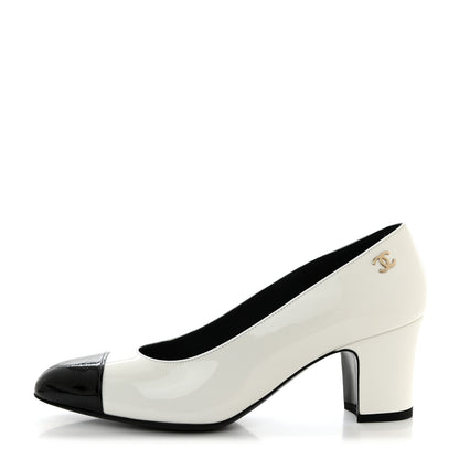 Chanel Patent Calfskin Pumps 36.5 White Black 1 of 9