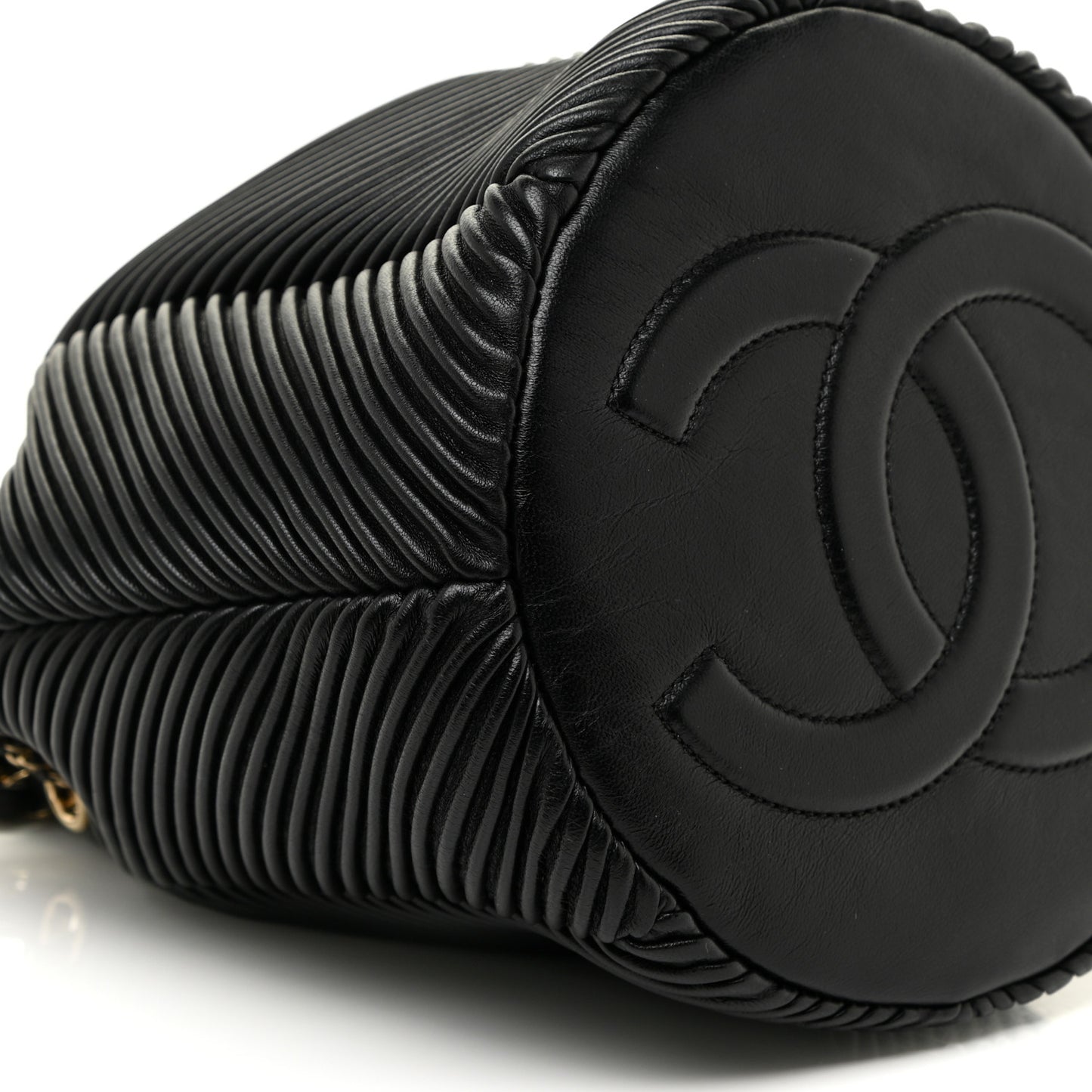 Lambskin Chevron Drawstring Bag Black