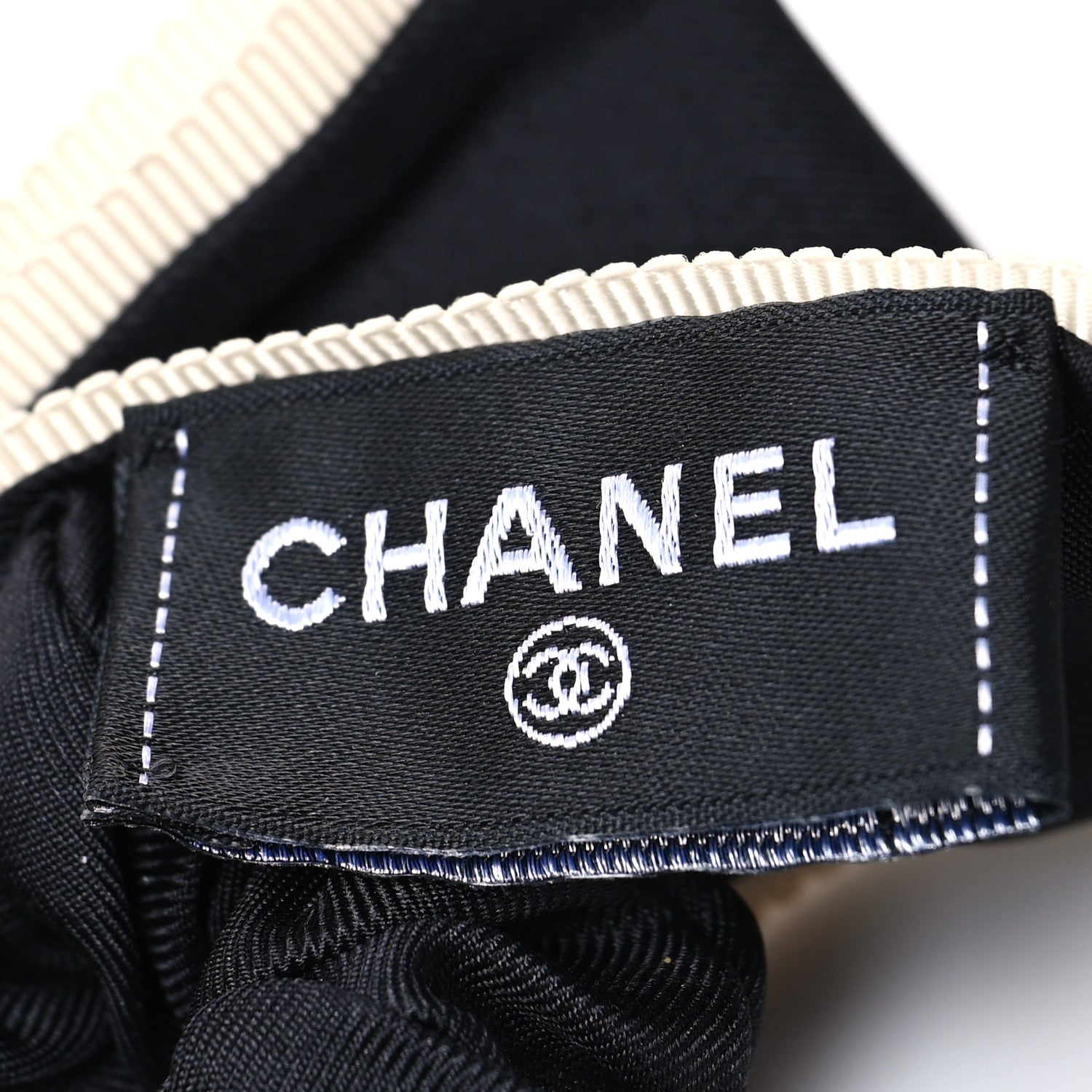 Chanel Silk CC Hair Tie Black Ecru 3 of 3