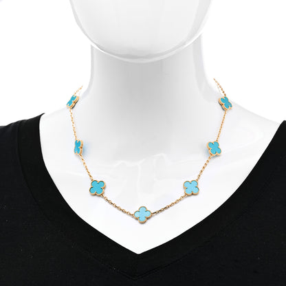 Van Cleef & Arpels 18K Yellow Gold Turquoise 10 Motifs Vintage Alhambra Necklace 2 of 5