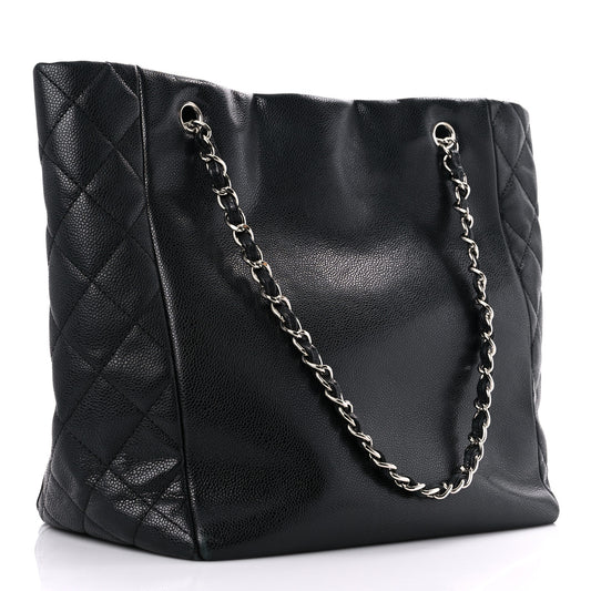 Soft Caviar Large Timeless CC Shopping Tote Black