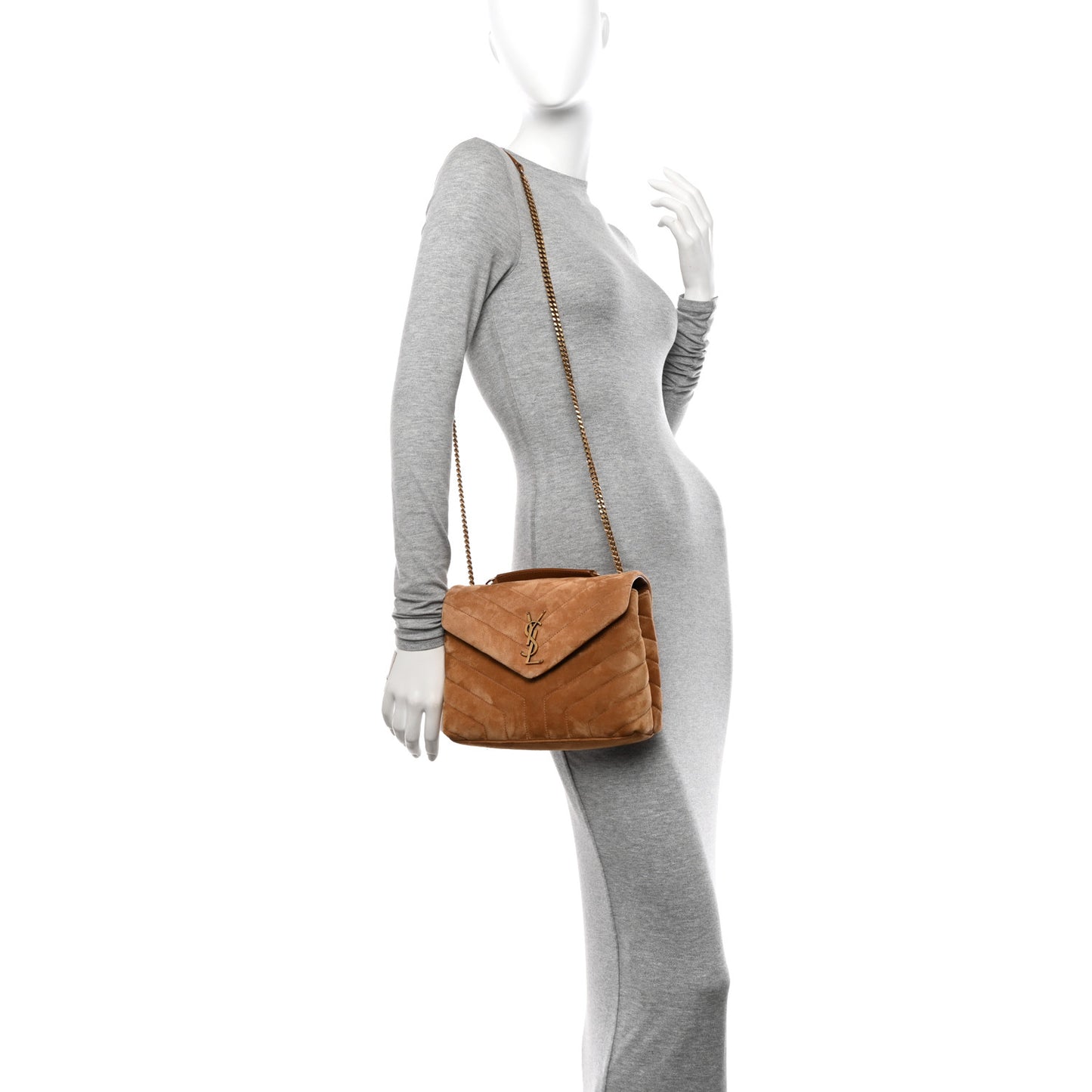 Suede Calfskin Y Quilted Monogram Small Loulou Chain Satchel Cinnamon