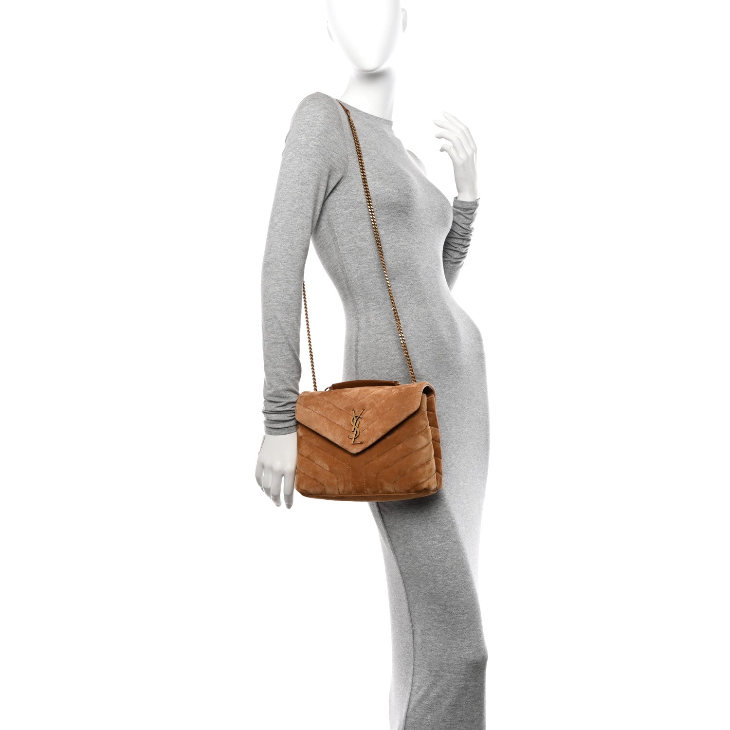 Saint Laurent Suede Calfskin Y Quilted Monogram Small Loulou Chain Satchel Cinnamon 2 of 11