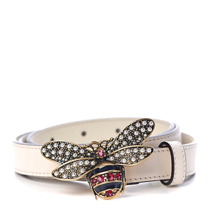 Gucci Calfskin Queen Margaret Bee Belt 80 32 White 1 of 7