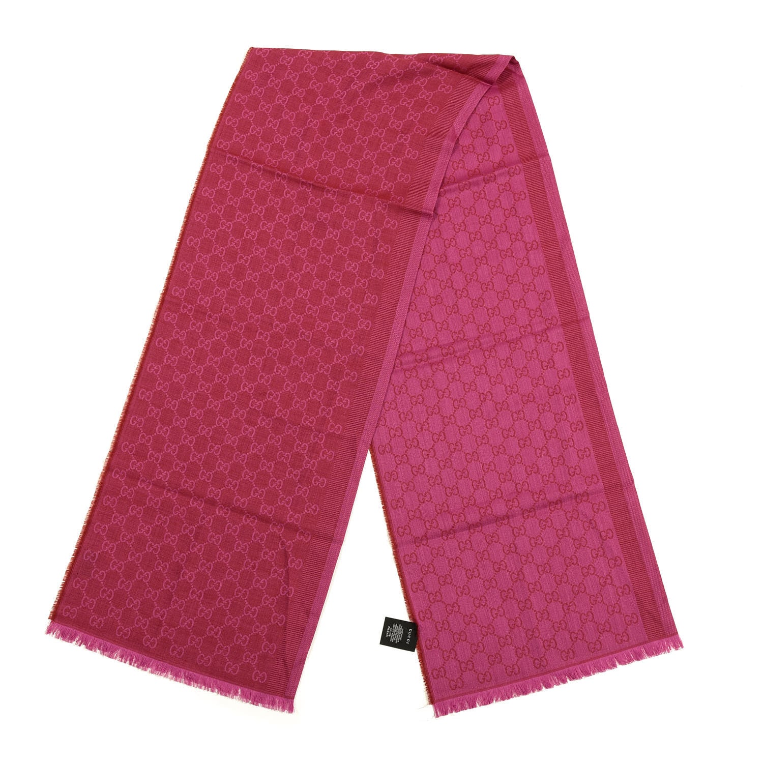 Gucci Wool Silk GG Monogram GGWeblong Fringe Scarf Shawl Red Pink 2 of 4