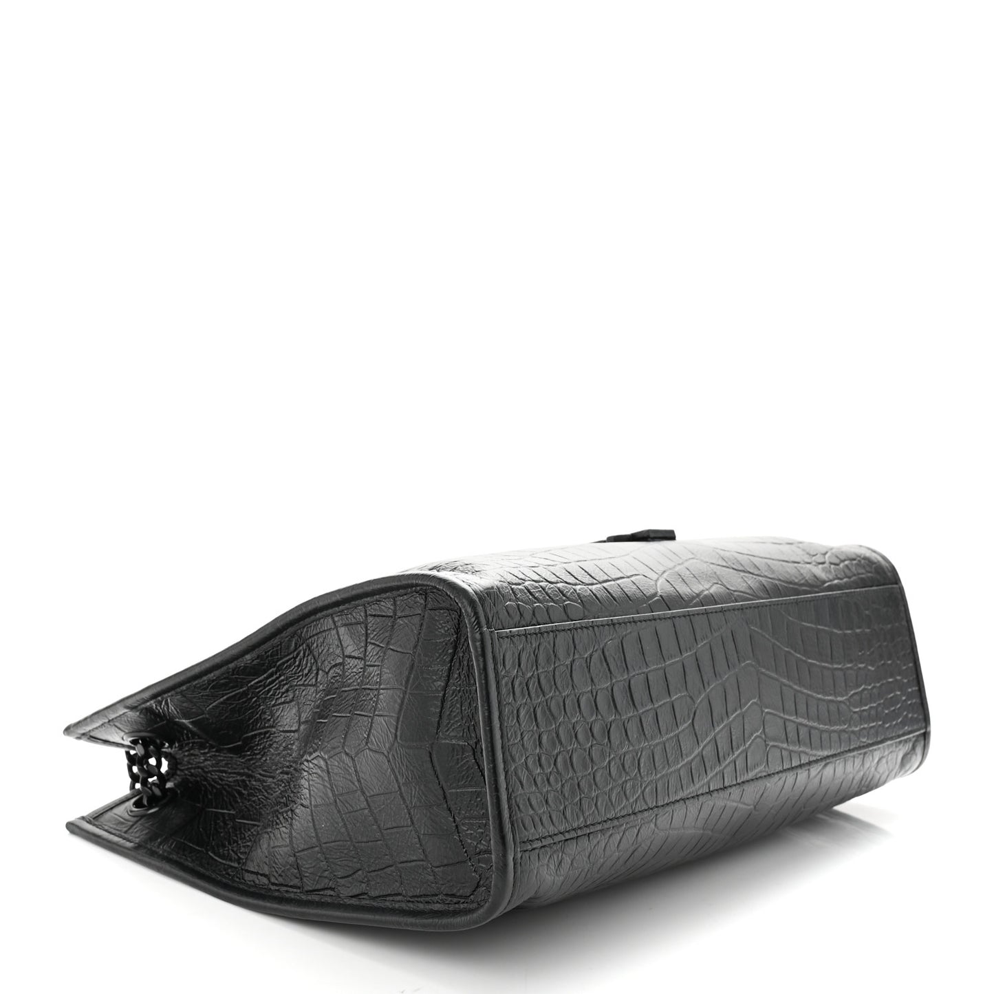 Calfskin Crocodile Embossed Monogram Medium Niki Shopping Bag Black