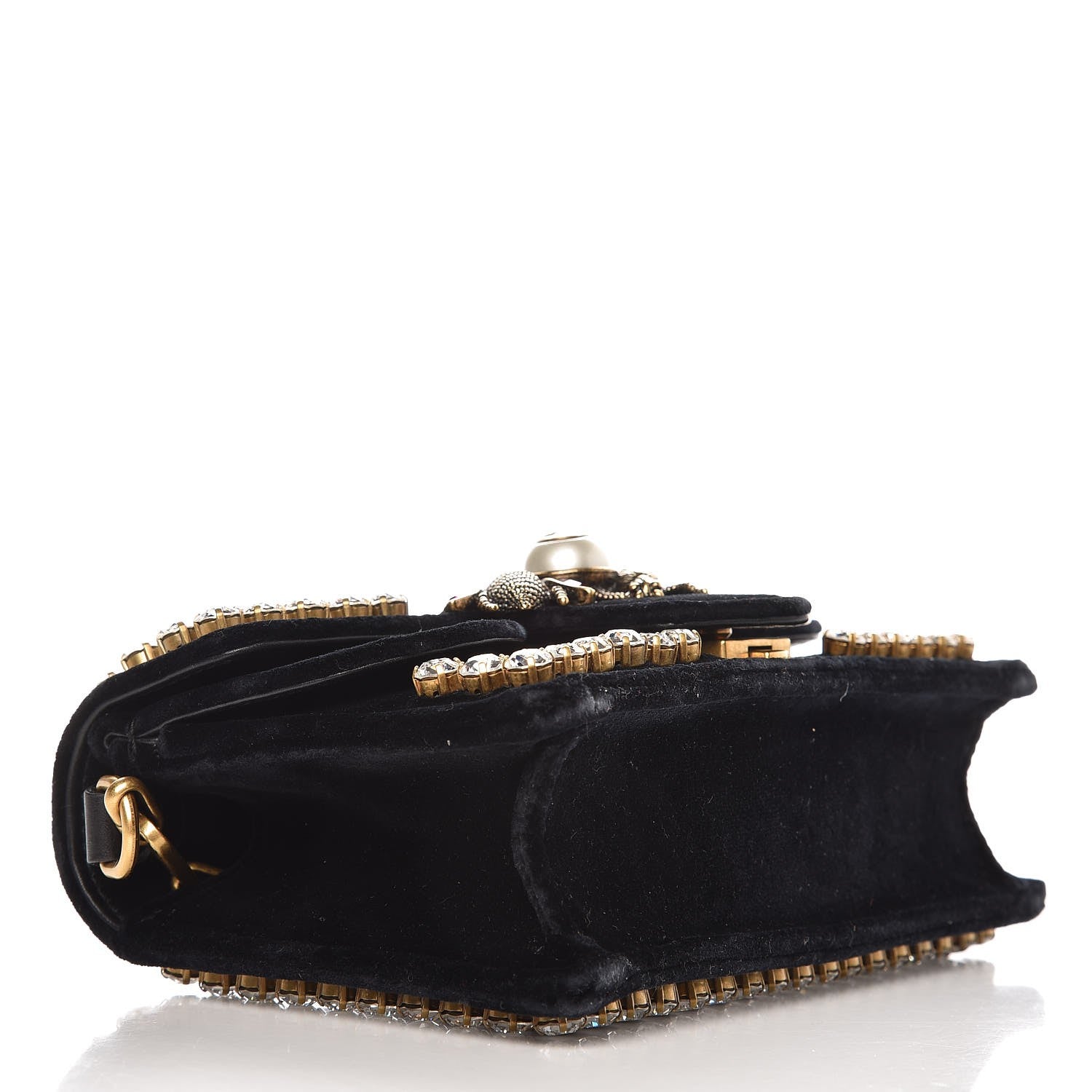 Gucci Velvet Crystal Mini Bee Broadway Shoulder Bag Black 4 of 9
