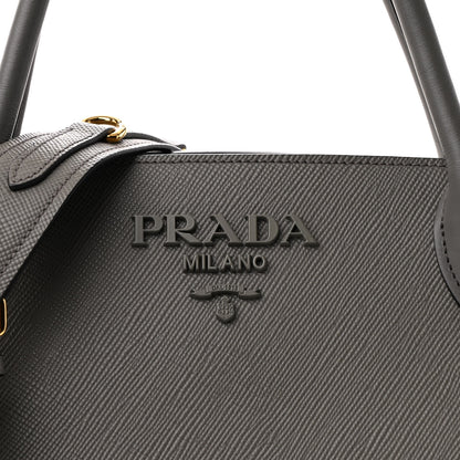Prada Saffiano Cuir Calfskin Medium Monochrome Top Handle Tote Ardesia 8 of 11
