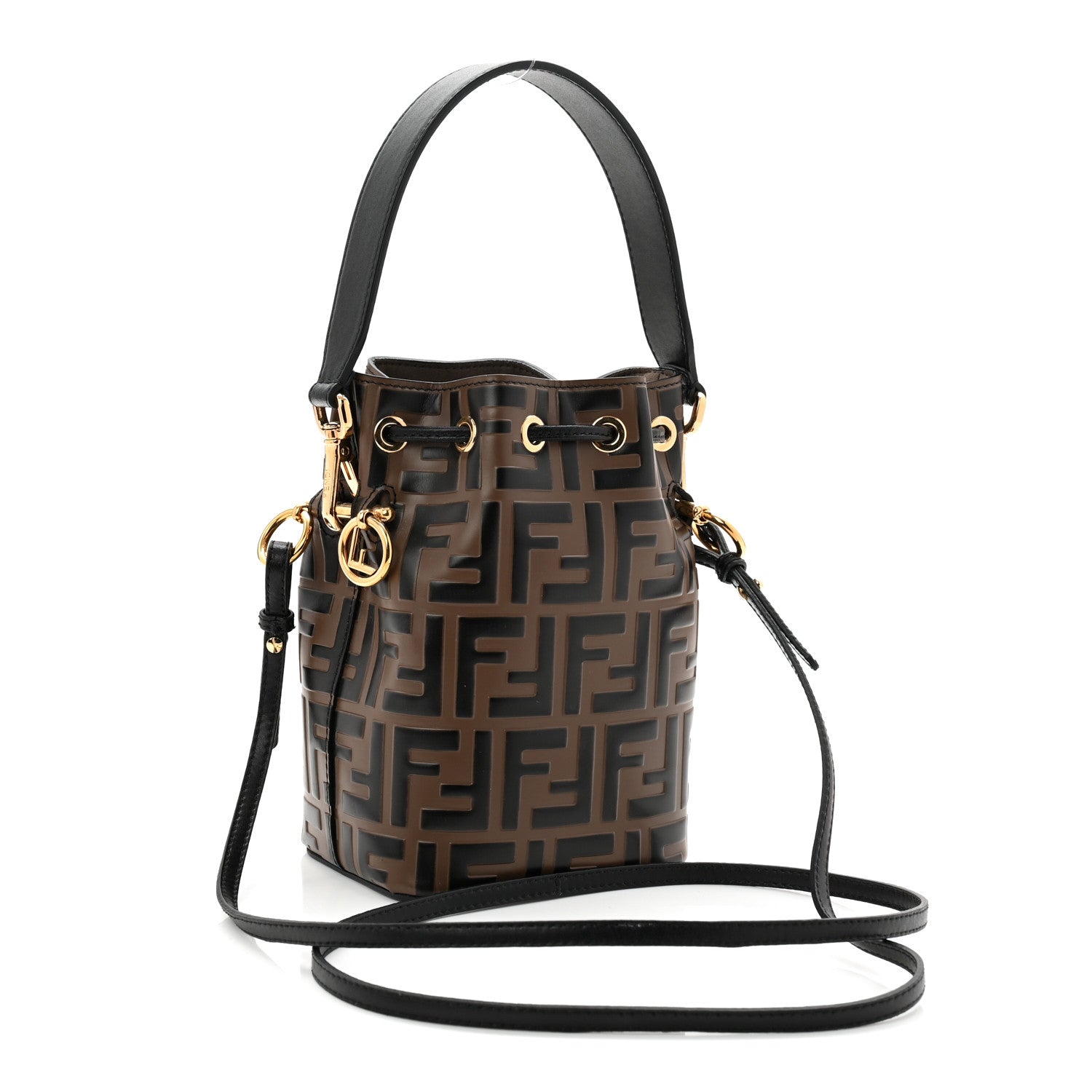 Fendi Vitello Liberty F is Fendi Bi-Color FF 1974 Embossed Mini Mon Tresor Bucket Bag Maya Black 4 of 19