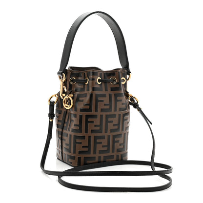 Fendi Vitello Liberty F is Fendi Bi-Color FF 1974 Embossed Mini Mon Tresor Bucket Bag Maya Black 4 of 19