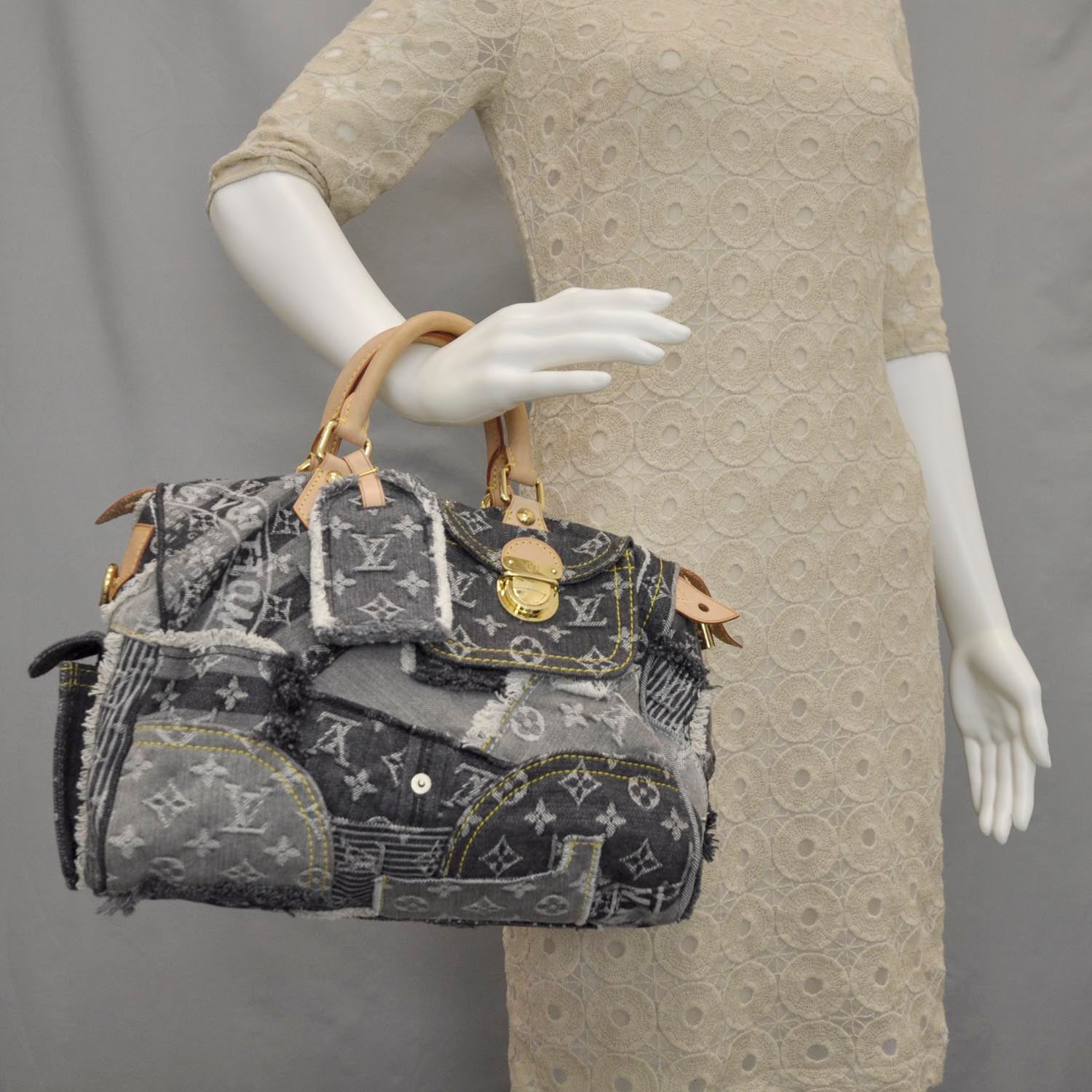 Louis Vuitton Denim Patchwork Speedy 30 Grey 2 of 11