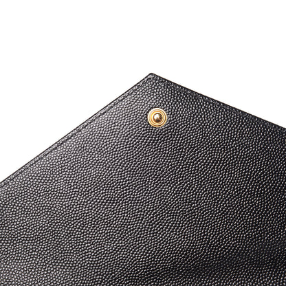 Saint Laurent Grain De Poudre Matelasse Chevron Monogram Chain Wallet Black 16 of 17