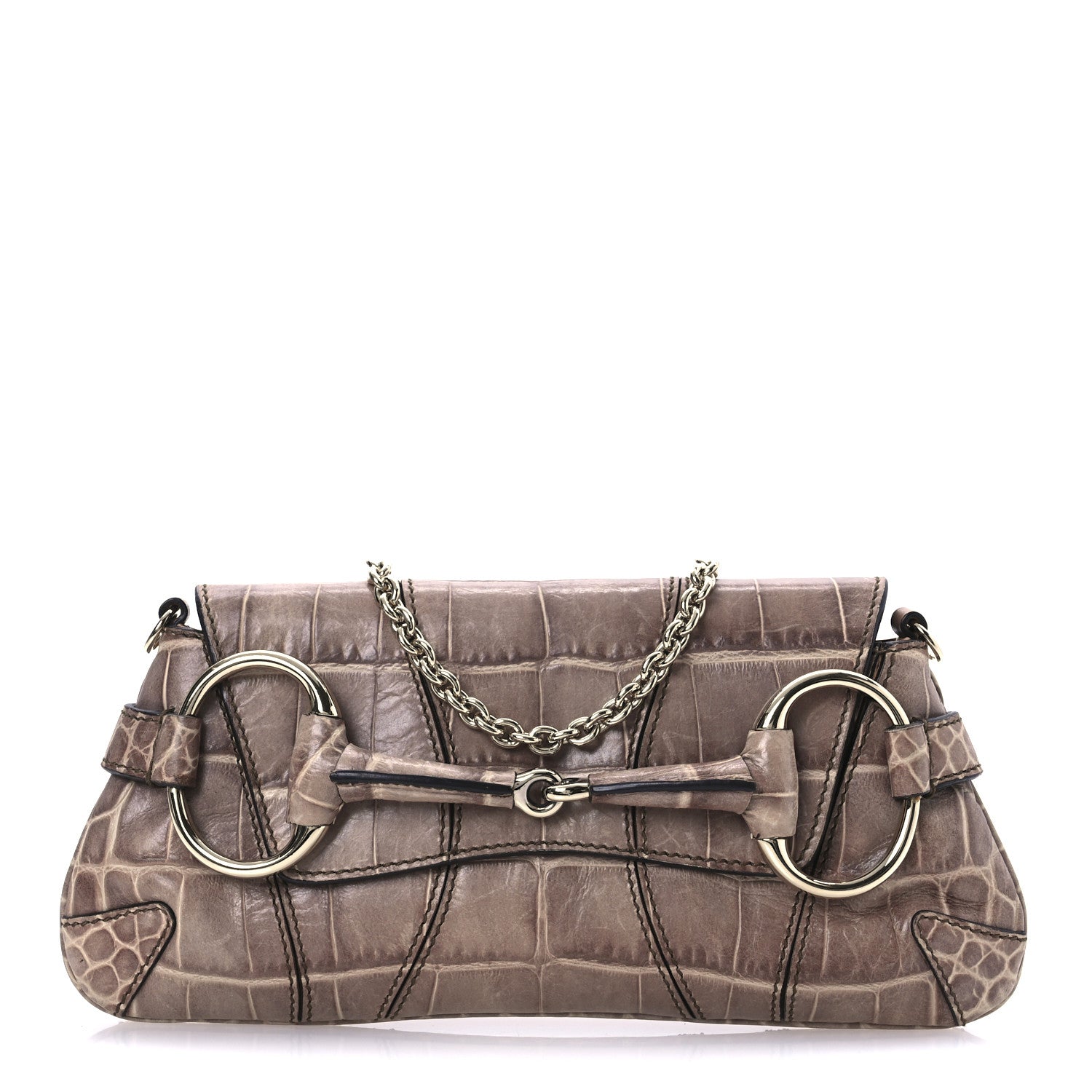 Gucci Crocodile Horsebit 1921 Clutch Light Brown 1 of 12