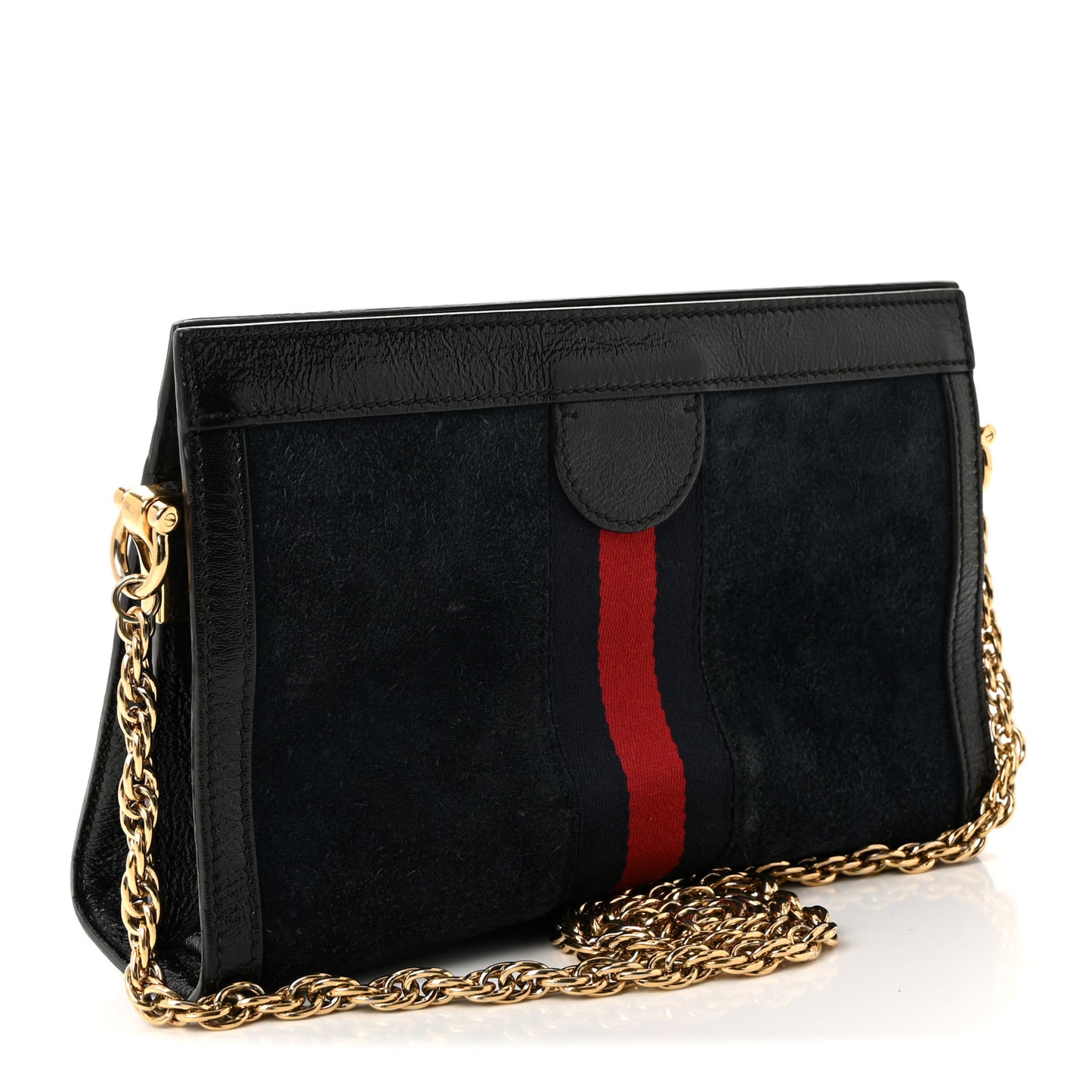 Suede Patent Web Small Ophidia Chain Shoulder Bag Blue Black