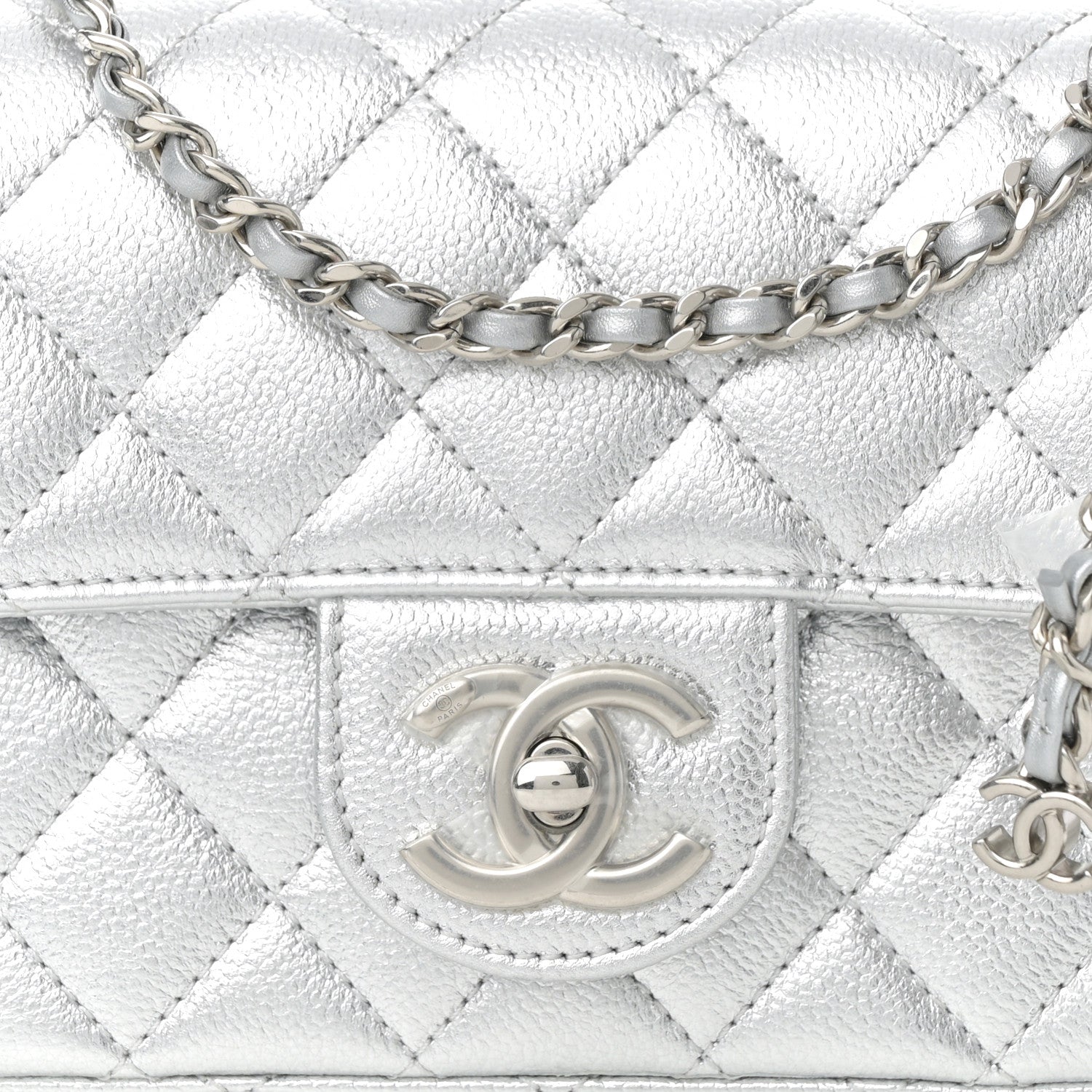 Chanel Metallic Caviar Quilted Mini Rectangular CC Slide Flap Silver 8 of 10