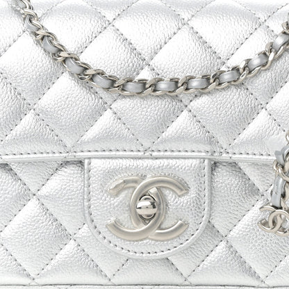 Chanel Metallic Caviar Quilted Mini Rectangular CC Slide Flap Silver 8 of 10
