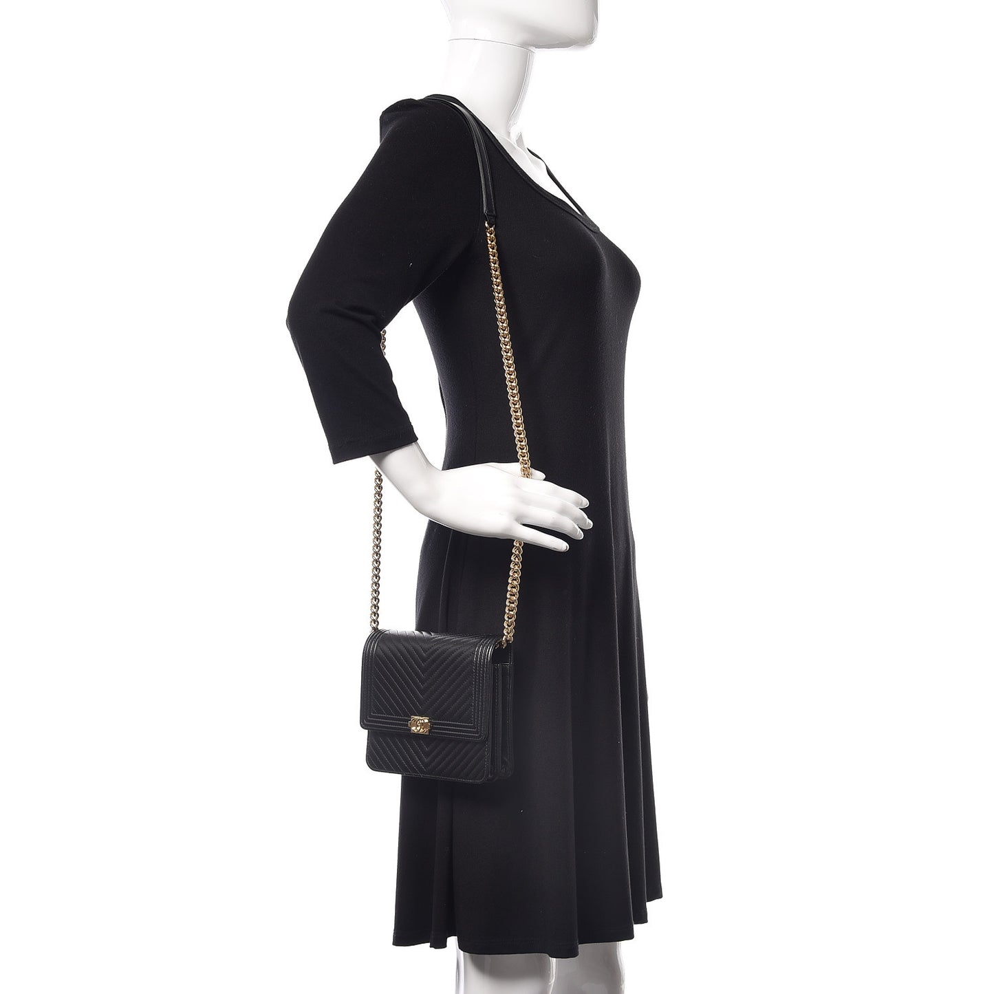 Lambskin Chevron Quilted Boy Square Wallet on Chain WOC Black