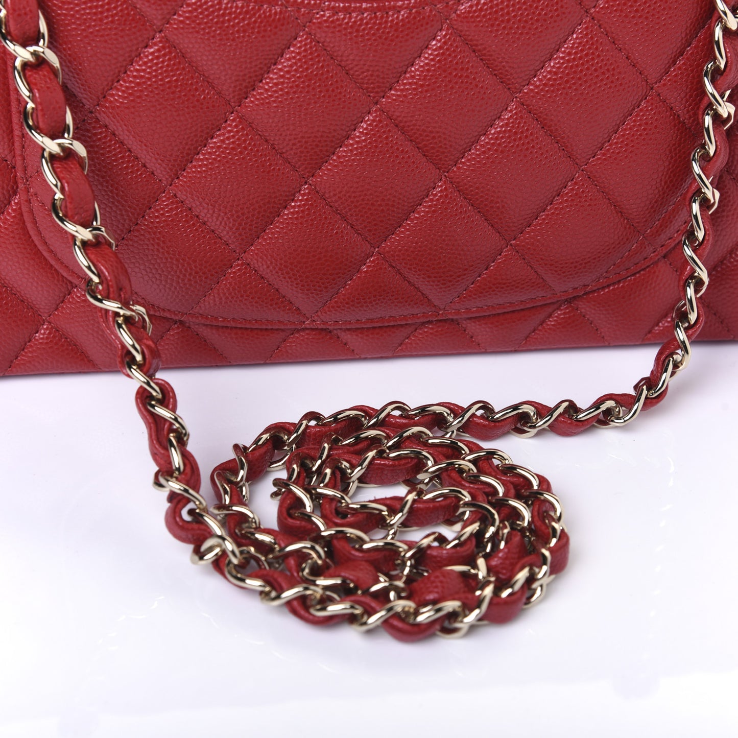 Caviar Quilted Small Double Flap Red