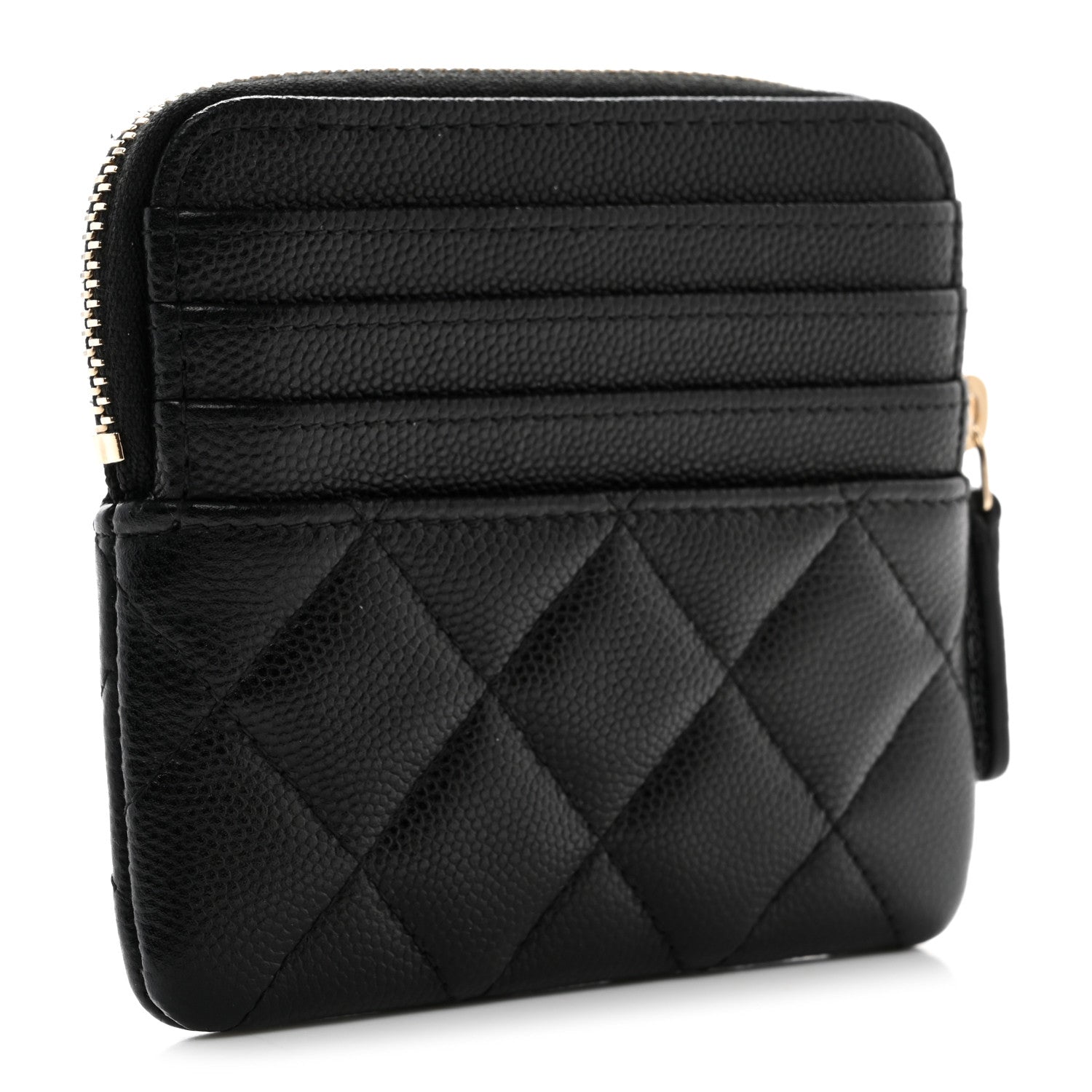 Chanel Caviar Quilted Crystal Zip Card Holder Wallet Black 3 of 9