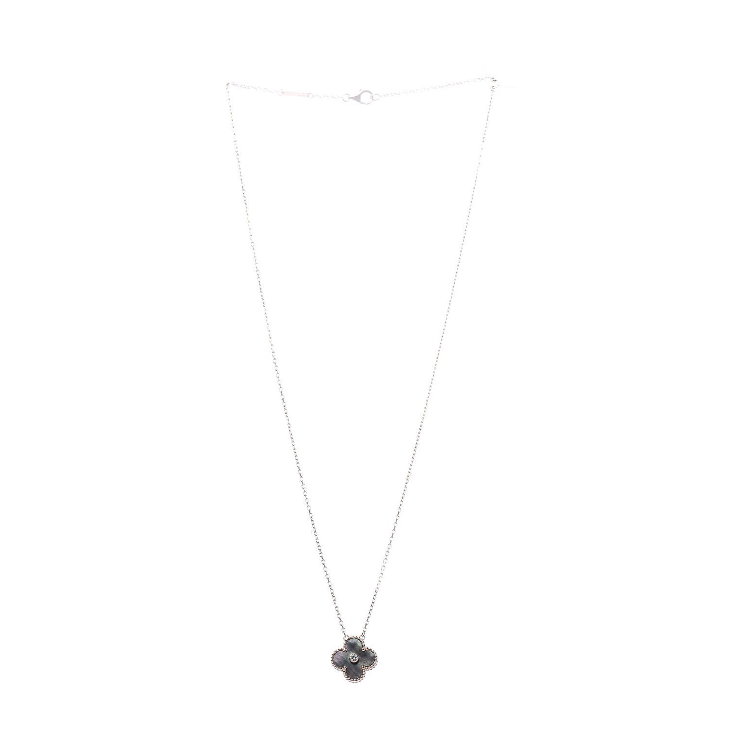 18K Rose Gold Diamond Grey Mother of Pearl Vintage Alhambra Pendant Necklace