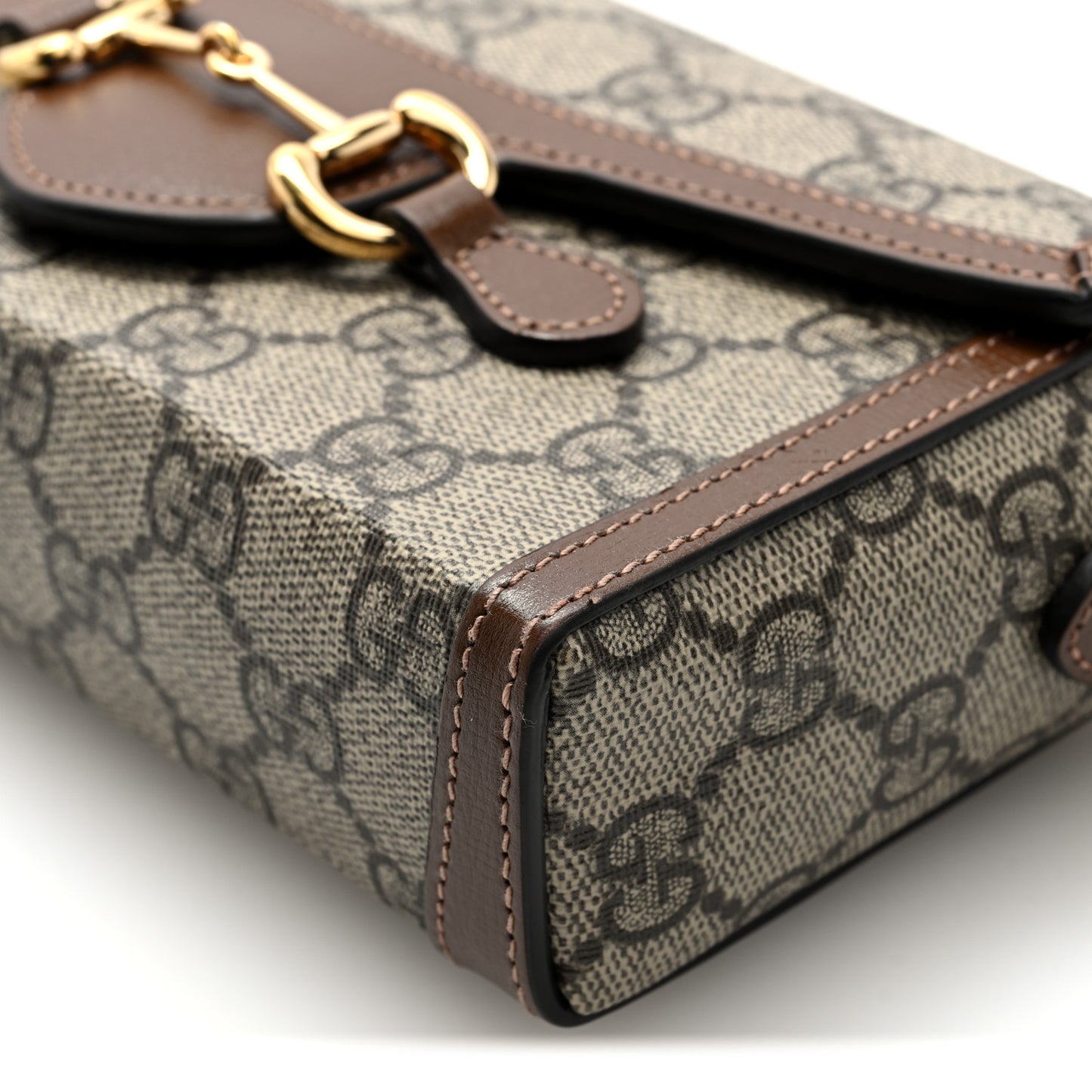 GG Supreme Monogram Mini Horsebit 1955 Shoulder Bag Beige Brown Sugar