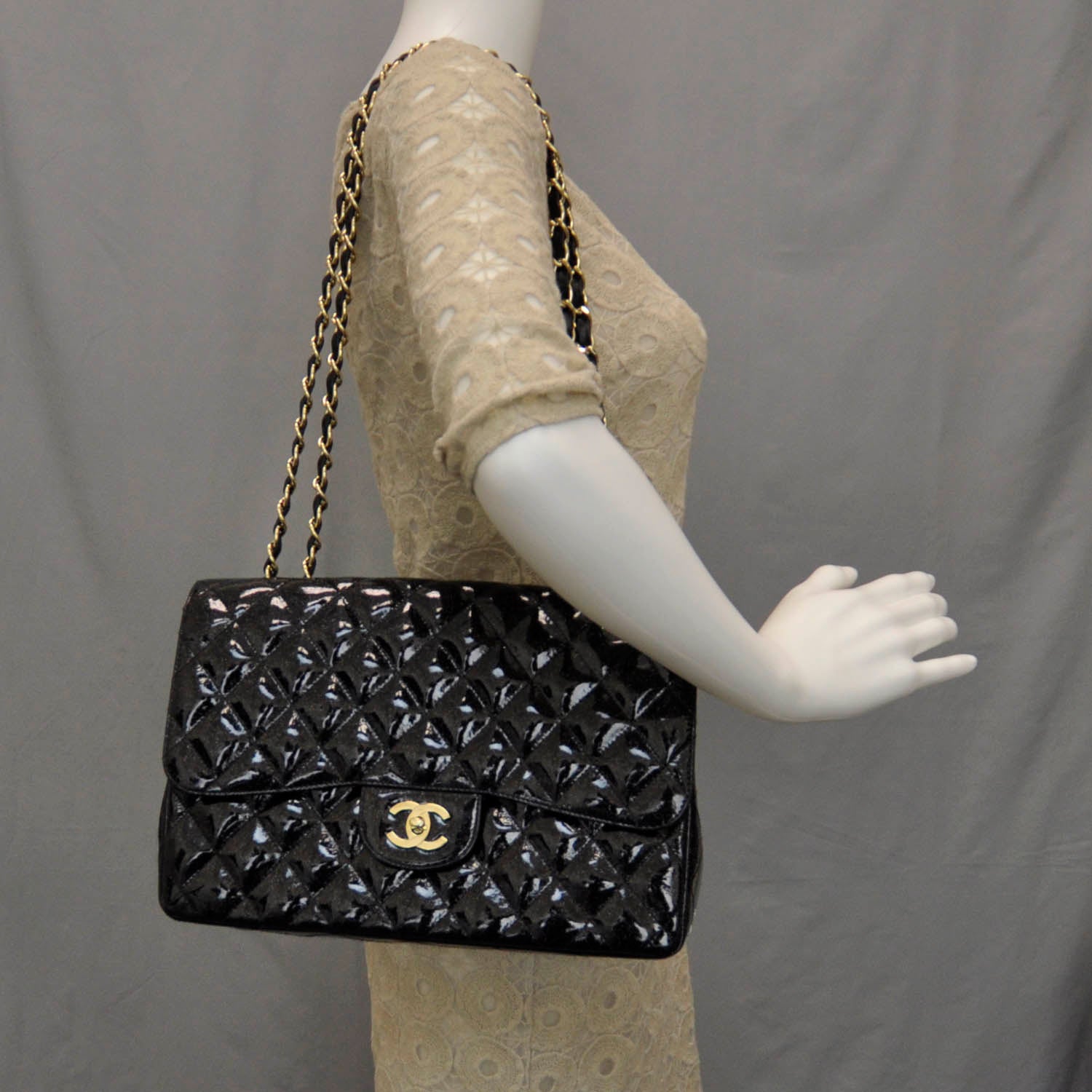 Chanel Patent Quilted Sparkle Glitter Jumbo Flap Black 2 of 9