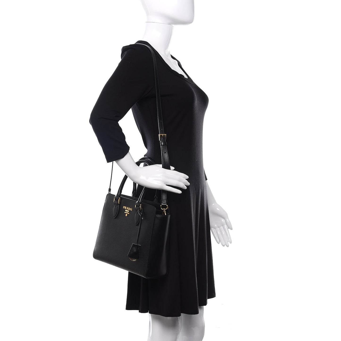 Saffiano Soft Calfskin Small Zippered Tote Black