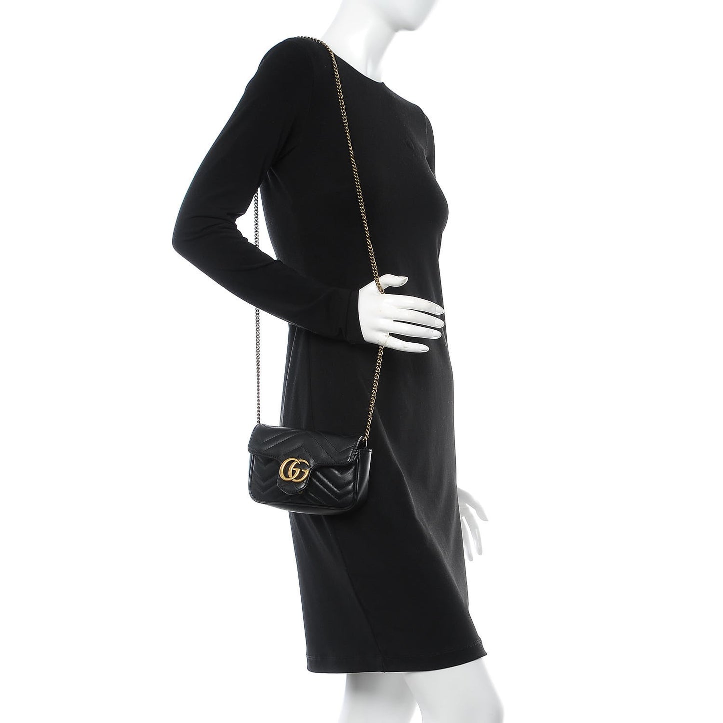 Calfskin Matelasse Super Mini GG Marmont Shoulder Bag Black