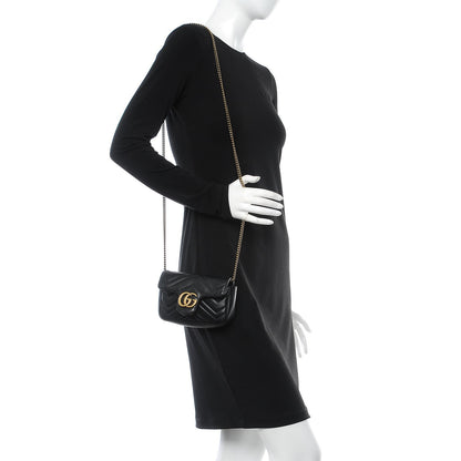 Gucci Calfskin Matelasse Super Mini GG Marmont Shoulder Bag Black 2 of 8