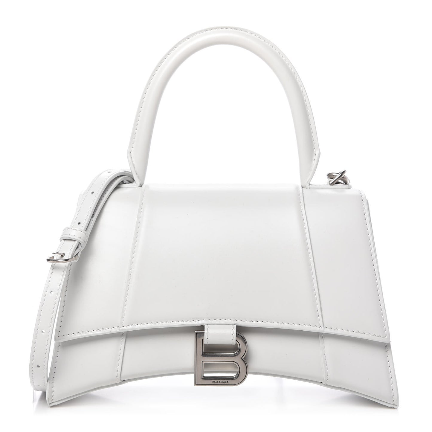 Shiny Box Calfskin Small Hourglass Top Handle Bag White