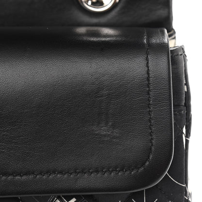 Chanel Satin Airline Printed Medium Double Flap Black White 11 of 12