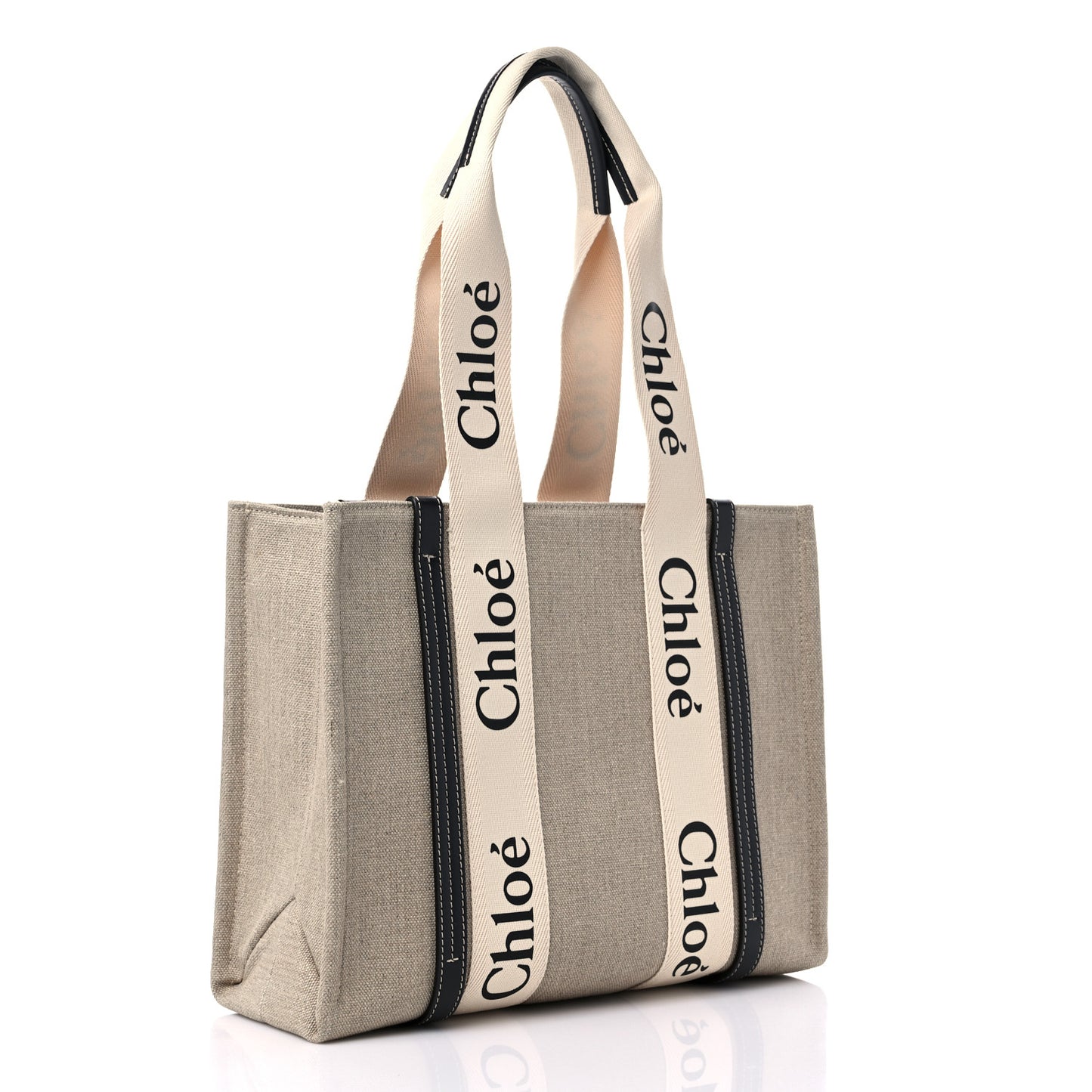 Cotton Calfskin Medium Woody Ribbon Tote White Black