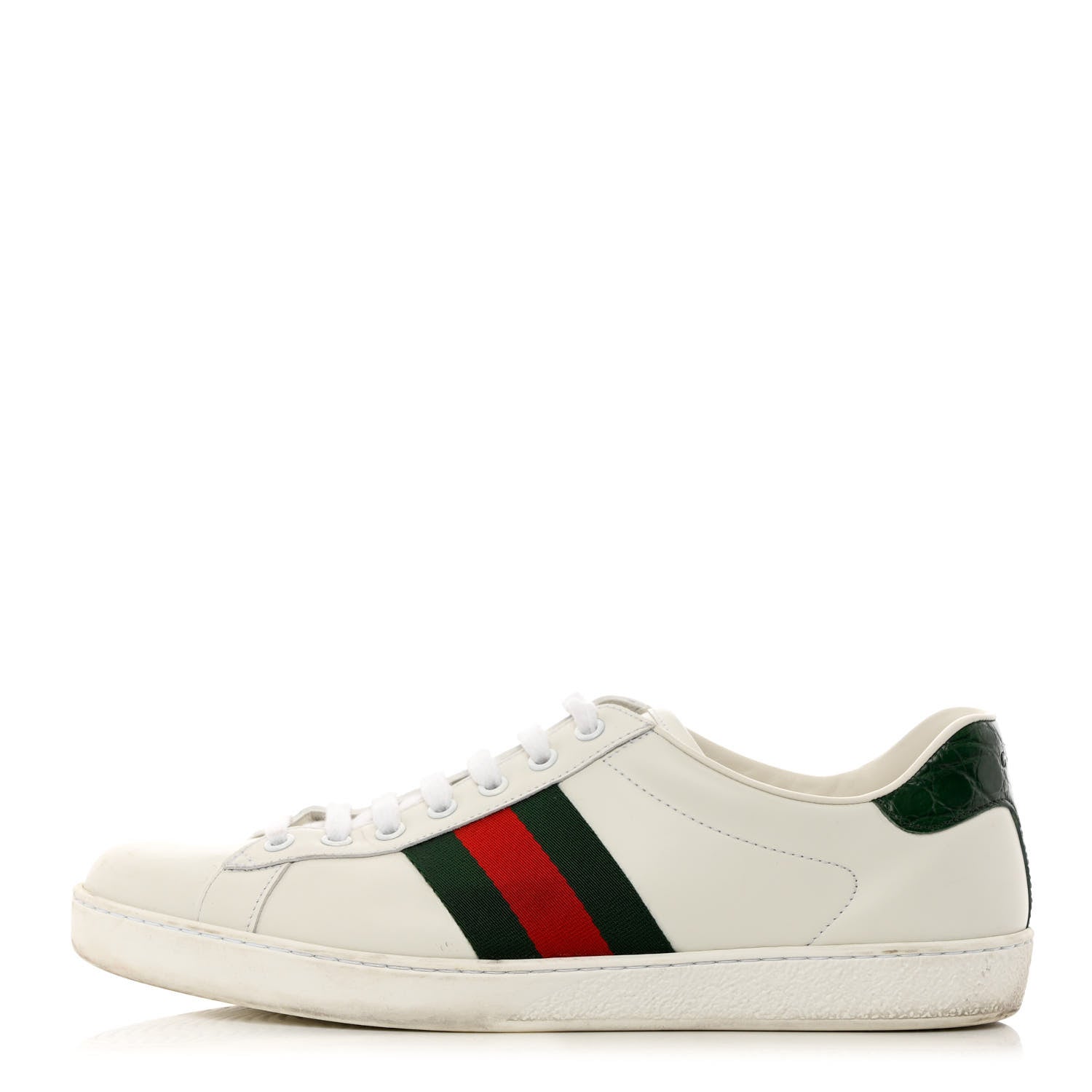 Gucci Calfskin Crocodile Web Mens Ace Sneakers 9.5 White Green 1 of 10