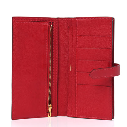 Hermes Chevre Mysore Bearn Gusset Wallet Rouge Garance 4 of 5