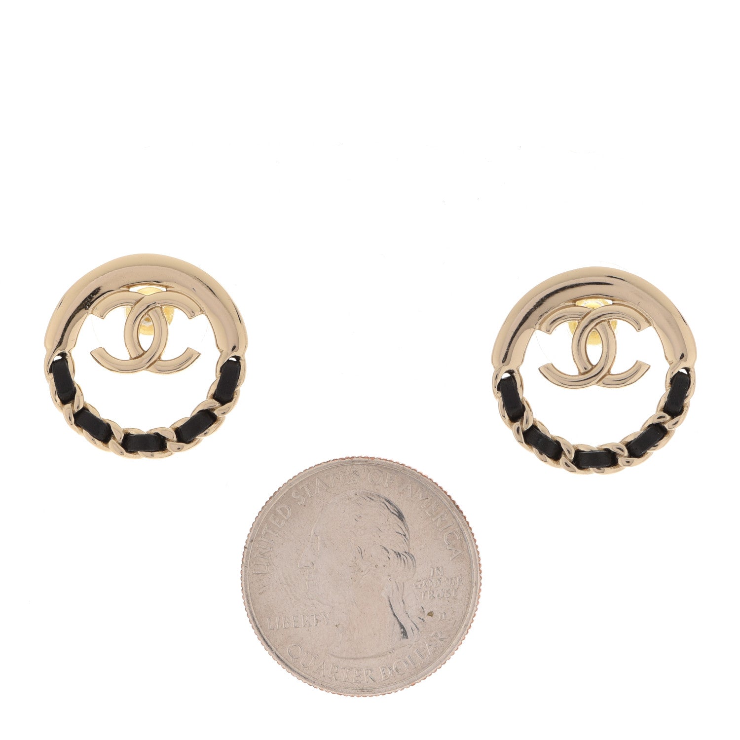 Chanel Lambskin Chain CC Round Earrings Gold Black 2 of 5