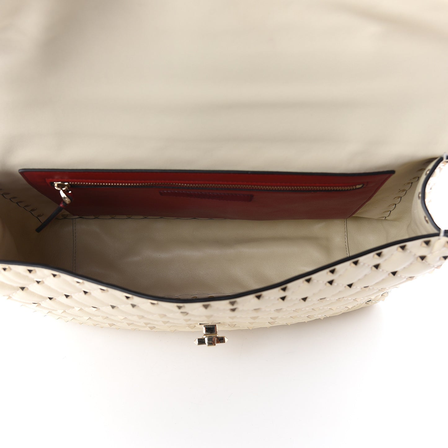 Nappa Maxi Rockstud Spike Shoulder Bag Light Ivory